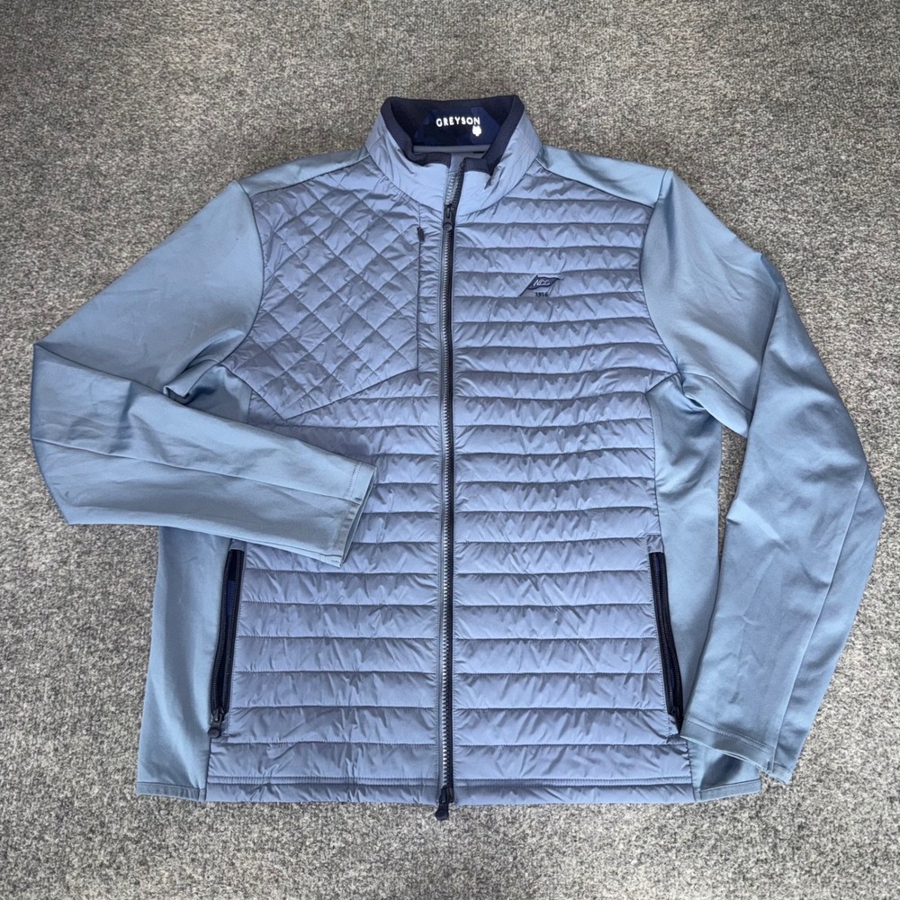 Greyson Mens Large Blue Hybrid Golf Jacket Quilted Full Zip Performance Stretch